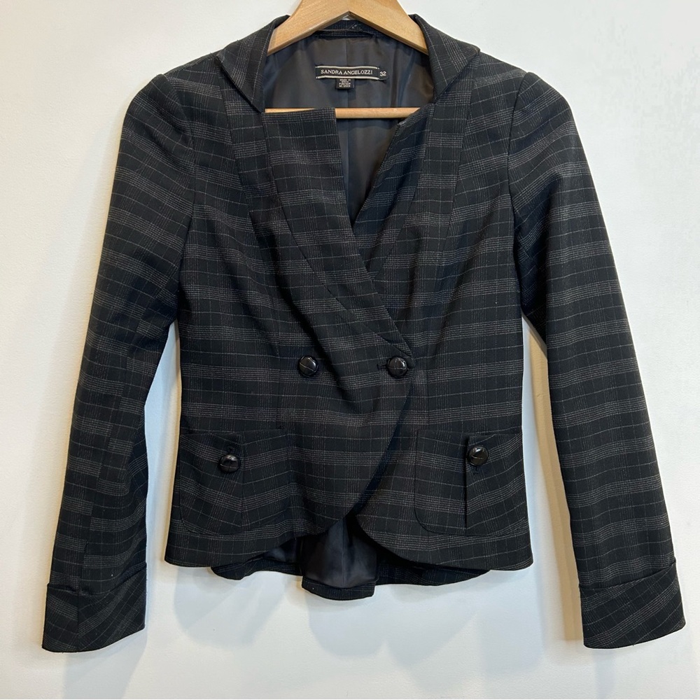 Sandra Angelozzi Plaid Crop Peplum Blazer Black